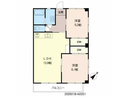 サンハイツもみじヶ丘(2LDK/2階)の間取り写真