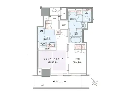 ザ・パークハウス神戸タワー(1LDK/7階)の間取り写真