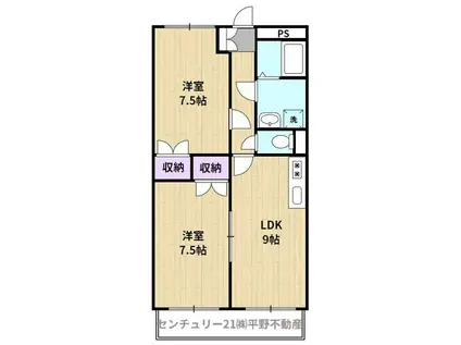 ハイネスコーポ(2DK/3階)の間取り写真