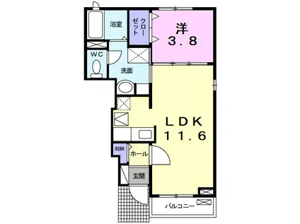 クロスローズ(1LDK/1階)の間取り写真