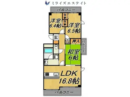 ウェルフォート幸川(3LDK/9階)の間取り写真