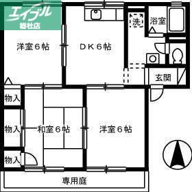 ウエストアベニュー A棟(3DK/1階)の間取り写真