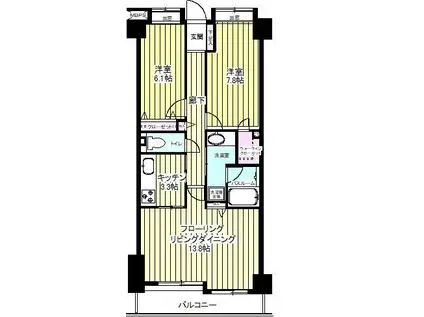 ライオンズマンション乃木坂(2LDK/4階)の間取り写真