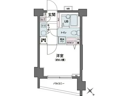 エコロジー都立大学レジデンス(1K/5階)の間取り写真