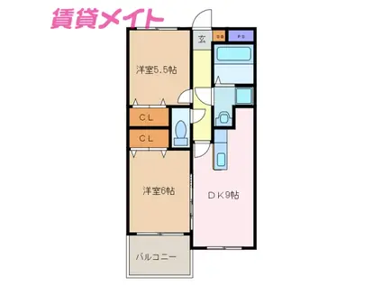 サンヒルズII(2DK/2階)の間取り写真