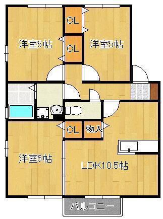 シェルノーブルA棟(3LDK/2階)の間取り写真