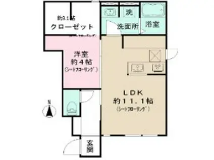 ソリード六本松ウエスト(1LDK/1階)の間取り写真