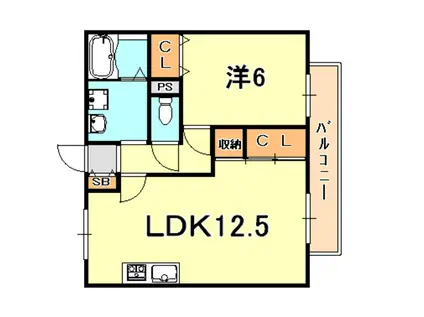 リビング清水町(1LDK/2階)の間取り写真