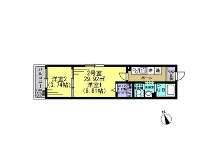 YR新松戸(2K/2階)の間取り写真