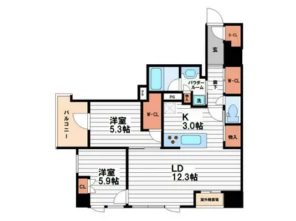 ジオタワー堺筋本町(2LDK/13階)の間取り写真