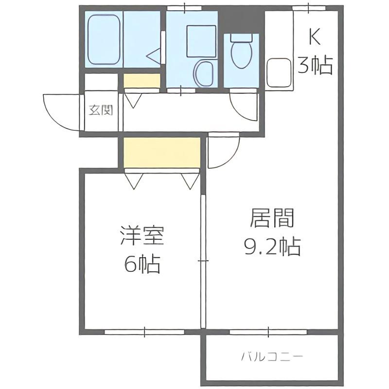 スカイハイツ伏見(1LDK/3階)の間取り写真