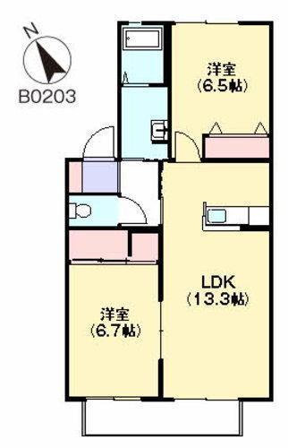 メジンK B棟(2LDK/2階)の間取り写真