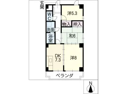 曽池パークハイツ(3DK/5階)の間取り写真