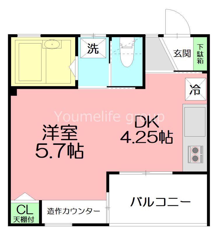ハオス・ブロイエ(ワンルーム/2階)の間取り写真