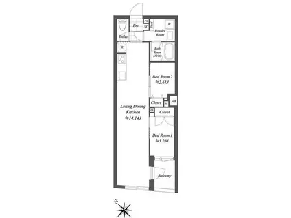 オープンブルーム渋谷本町(2LDK/1階)の間取り写真