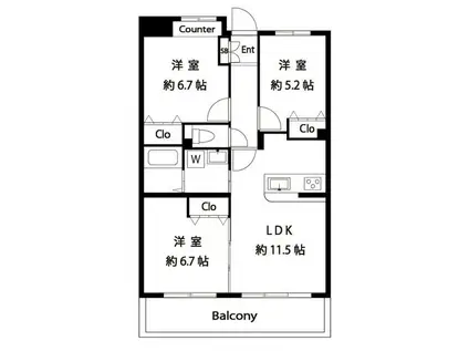 TRINITY(3LDK/1階)の間取り写真