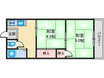 園田ハイム(2DK/2階)の間取り写真