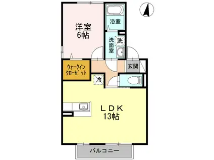 ウィルモア藤光B棟(1LDK/2階)の間取り写真