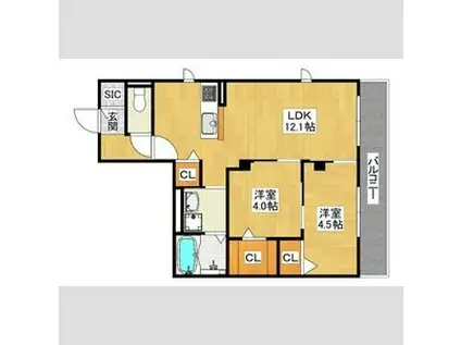 ハイムメゾン長居公園通(2LDK/1階)の間取り写真