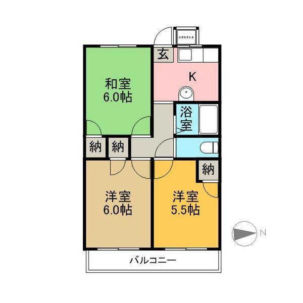 アイ・ハイツB棟(3K/2階)の間取り写真