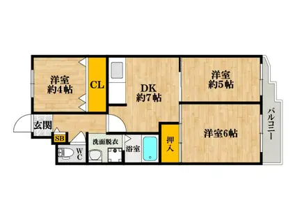 ロイヤル住吉公園(3DK/1階)の間取り写真