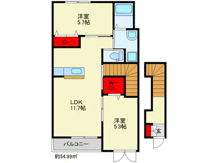 SEPIA(2LDK/2階)の間取り写真