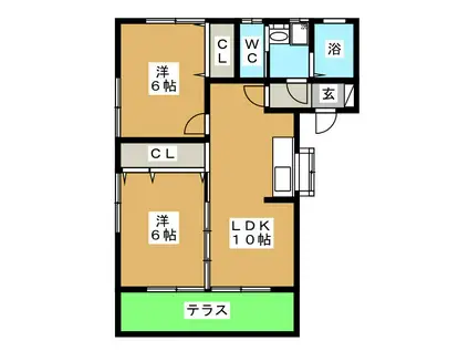 ハイツオクツB(2LDK/1階)の間取り写真