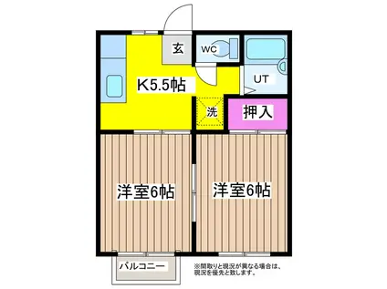 アークヒルズフクモトNO.1C(2K/2階)の間取り写真