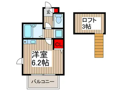 コスモ一本木ヒルズ(ワンルーム/2階)の間取り写真
