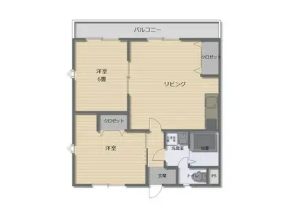 ルーミング別府(2LDK/3階)の間取り写真