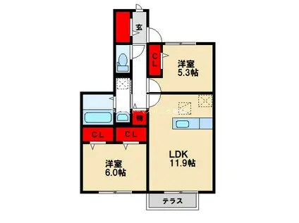 ウエストコート古賀(2LDK/1階)の間取り写真