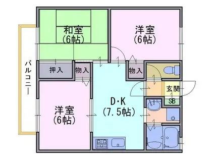 パルカーサ南京都(3DK/1階)の間取り写真
