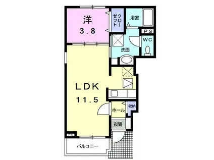 ラ・ソレイユジョーヌ(1LDK/1階)の間取り写真