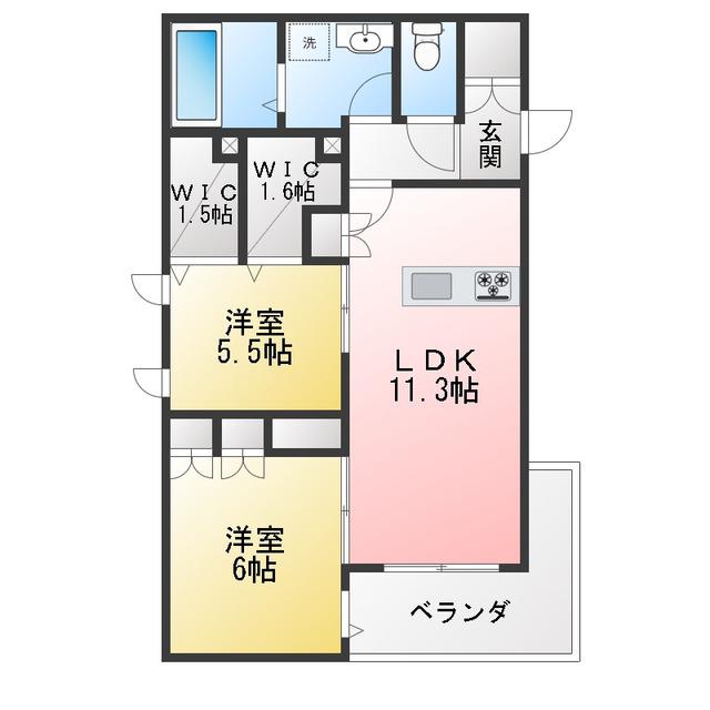 WILL COURT19(2LDK/2階)の間取り写真