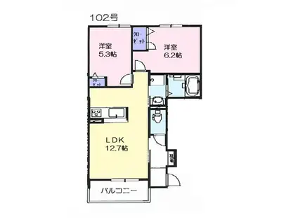 ハイネスΑ(2LDK/1階)の間取り写真