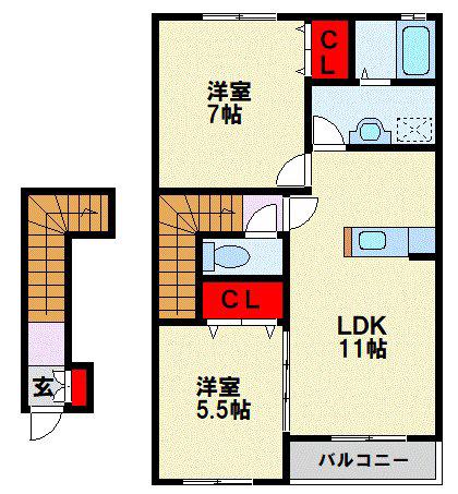 ファミリーヒルズ星ヶ丘 I(2LDK/2階)の間取り写真