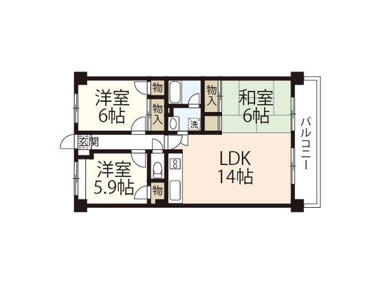 第3橘谷ビル(3LDK/3階)の間取り写真