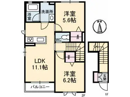 シャーメゾンJUA(1LDK/2階)の間取り写真