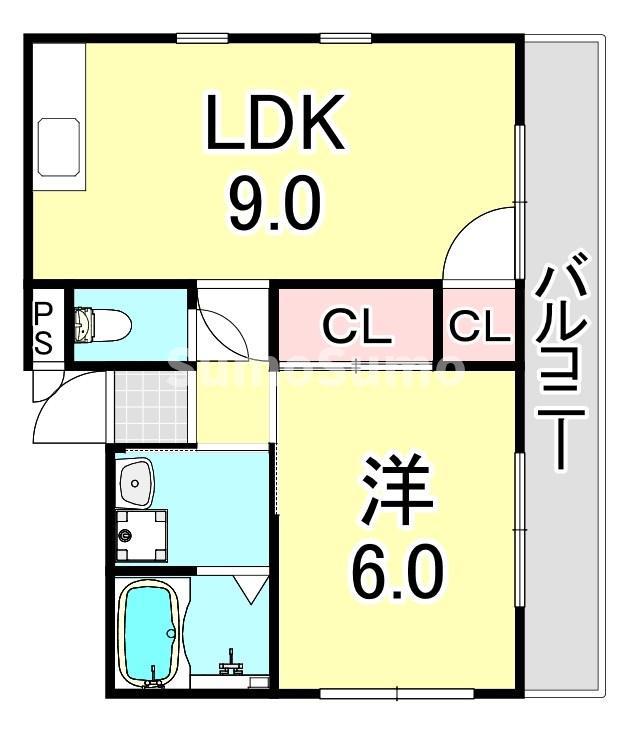 コンフォート名谷III(1LDK/2階)の間取り写真