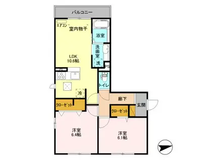 アステールピュールK(2LDK/1階)の間取り写真