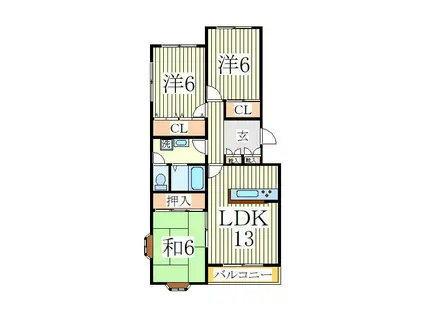 ガーデン向山(3LDK/1階)の間取り写真