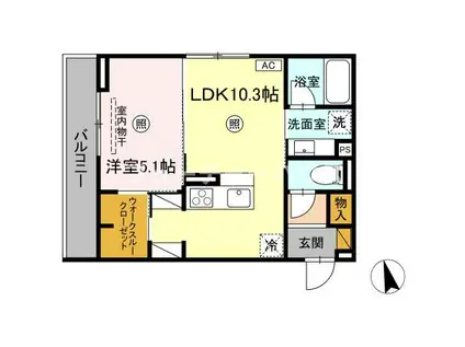 D‐INVEST東原A(1LDK/3階)の間取り写真