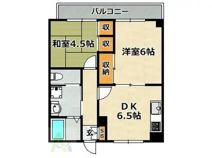 カワキタプラザ(2DK/2階)の間取り写真