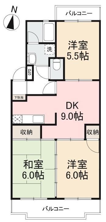 宮脇マンションB棟(3DK/1階)の間取り写真