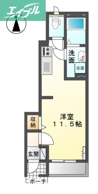 マンダリーヌ(ワンルーム/1階)の間取り写真