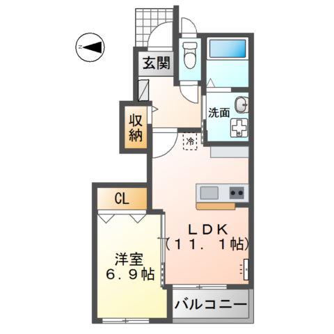 サファイアA(1LDK/1階)の間取り写真