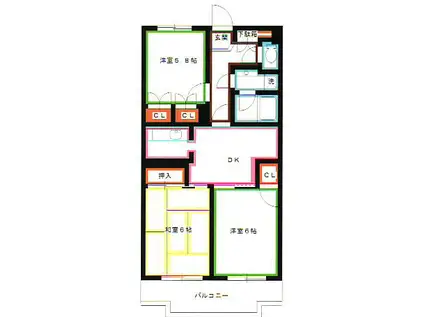 プライムアーバン武蔵小金井(3DK/1階)の間取り写真