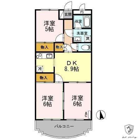 プルメリアイズシ(3DK/1階)の間取り写真