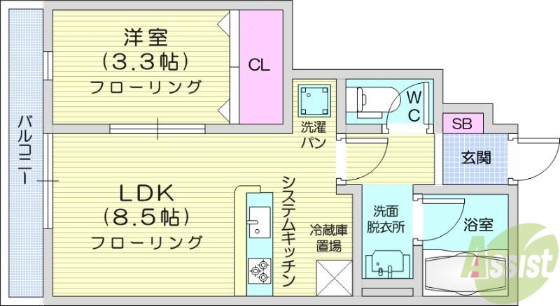 PREMORY名取駅 A棟(1LDK/1階)の間取り写真
