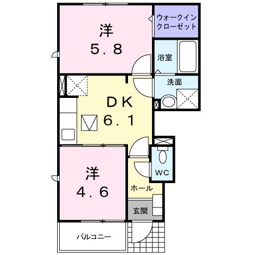 ヴィラ・かたかご III(2DK/1階)の間取り写真